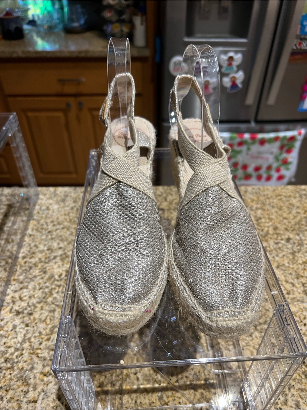 Metallic Silver Women's Espadrille Slingback Wedges